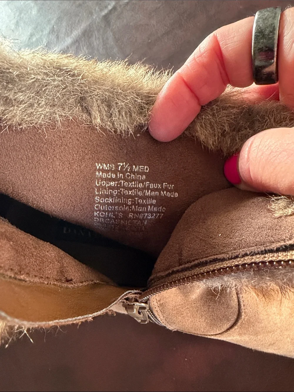 Dana Buchman Tan Suede Ankle Boots with Faux Fur Cuff